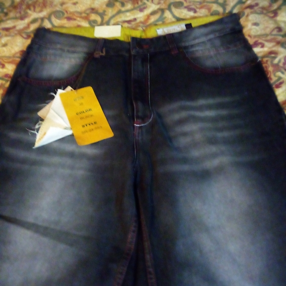 ATTITUDE Premium Embroidered Designer Demin Jeans Pants Men's 38/34 Black - Picture 2 of 12